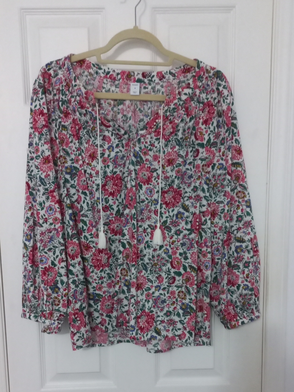 Old Navy White Floral Peasant Tunic with Pink & Green Print